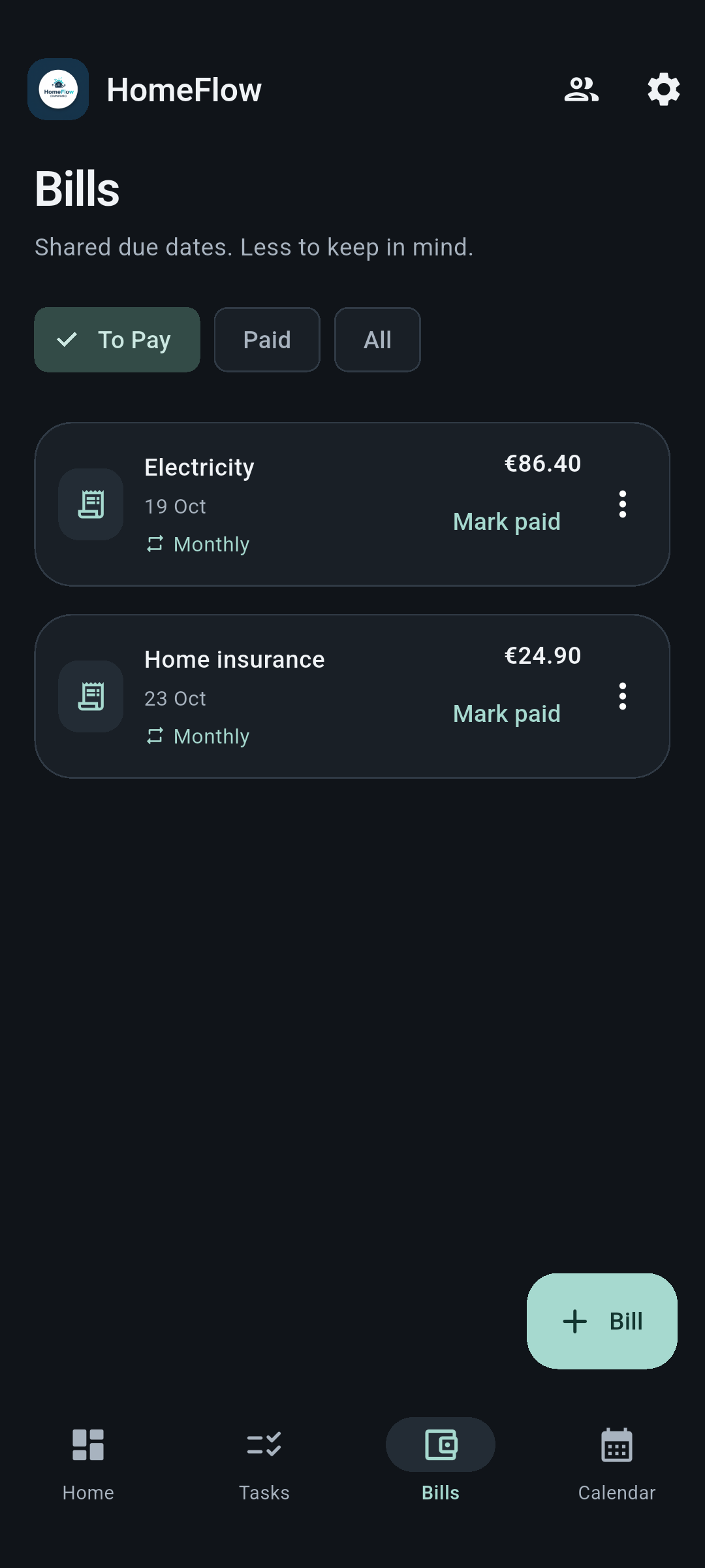 Bills — HomeFlow